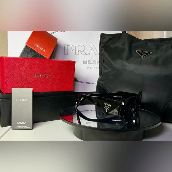 PRADA BLACK GEOMETRIC SUNGLASSES-Authentic LIKE NEW - Picture 8 of 15